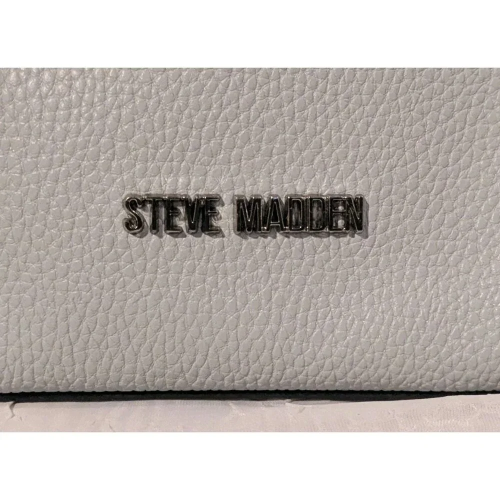 Steve Madden Crossbody Purse Attached Wallet Faux Leather Satchel Gray Pebbled